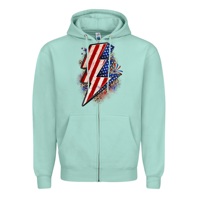 Leopard American Flag Lightning Bolt Zipper Hoodie by Zillion Design Studio | Teevron