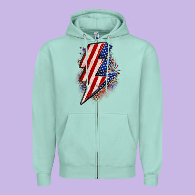 Leopard American Flag Lightning Bolt Zipper Hoodie Designed By Zillion Design Studio