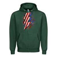 Sports Green leopard american flag lightning bolt Zipper Hoodie - Zillion Design Studio