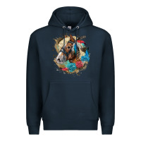 Navy haflinger horse floral Premium Hoodie - LillyAllenDesigns
