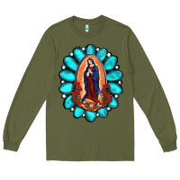 Army Green Gemstone Lady Of Guadalupe Long Sleeve Tee - RanaPortraitStore