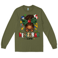 Army Green registrar life afro messy bun Long Sleeve Tee - texasbilliewilder