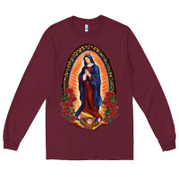 Burgundy Our Lady Of Guadalupe Long Sleeve Tee - RanaPortraitStore