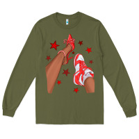Army Green Bright Red Afro Girl Sneakers and Heels Long Sleeve Tee - texasbilliewilder