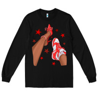 Black Bright Red Afro Girl Sneakers and Heels Long Sleeve Tee - texasbilliewilder