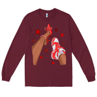 Burgundy Bright Red Afro Girl Sneakers and Heels Long Sleeve Tee - texasbilliewilder