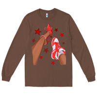 Chestnut Bright Red Afro Girl Sneakers and Heels Long Sleeve Tee - texasbilliewilder
