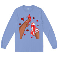 Colony Blue Bright Red Afro Girl Sneakers and Heels Long Sleeve Tee - texasbilliewilder