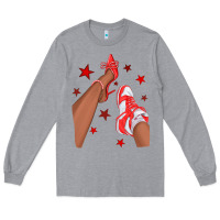 Heather Grey Bright Red Afro Girl Sneakers and Heels Long Sleeve Tee - texasbilliewilder