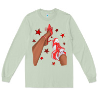 Bright Red Afro Girl Sneakers And Heels Long Sleeve Tee | Teevron