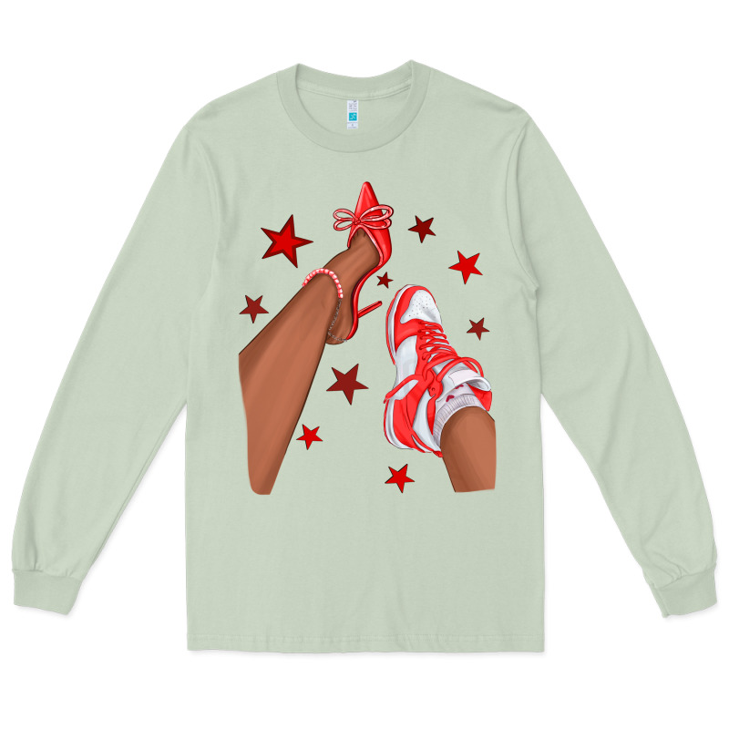 Bright Red Afro Girl Sneakers And Heels Long Sleeve Tee by texasbilliewilder | Teevron