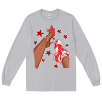 Moon Dust Bright Red Afro Girl Sneakers and Heels Long Sleeve Tee - texasbilliewilder