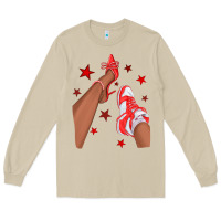 Mushroom Bright Red Afro Girl Sneakers and Heels Long Sleeve Tee - texasbilliewilder