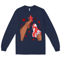 Navy Bright Red Afro Girl Sneakers and Heels Long Sleeve Tee - texasbilliewilder