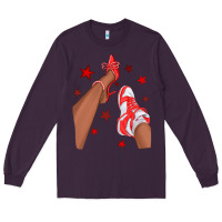 Plum Bright Red Afro Girl Sneakers and Heels Long Sleeve Tee - texasbilliewilder