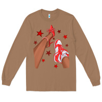 Toasted Coconut Bright Red Afro Girl Sneakers and Heels Long Sleeve Tee - texasbilliewilder