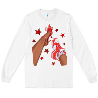 White Bright Red Afro Girl Sneakers and Heels Long Sleeve Tee - texasbilliewilder