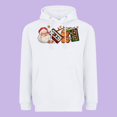 Coffee Cup Santa Cassette Cookie Heavyweight Hoodie Designed By Fadigitalartstudio