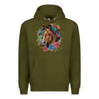 Army Green quarter horse floral Premium Hoodie - LillyAllenDesigns