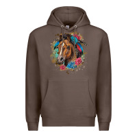 Coffee quarter horse floral Premium Hoodie - LillyAllenDesigns