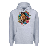 Heather Grey quarter horse floral Premium Hoodie - LillyAllenDesigns