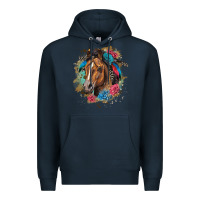 Navy quarter horse floral Premium Hoodie - LillyAllenDesigns