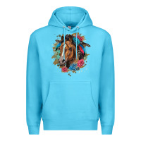 Ocean Blue quarter horse floral Premium Hoodie - LillyAllenDesigns
