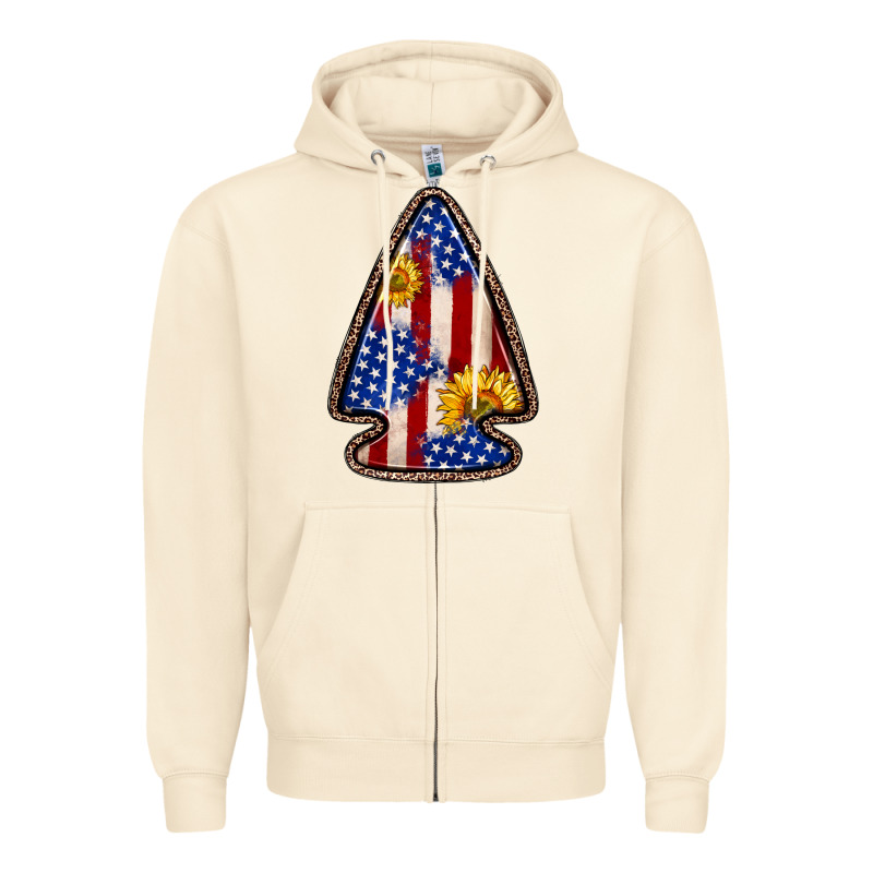 American Flag Sunflower Arrowhead Zipper Hoodie by Zillion Design Studio | Teevron