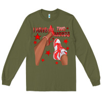 Army Green Bright Red I Have Two Moods Afro Girl Sneakers Long Sleeve Tee - texasbilliewilder