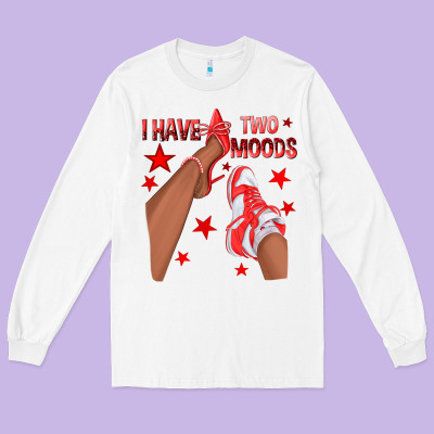 Bright Red I Have Two Moods Afro Girl Sneakers Long Sleeve Tee Designed By Texasbilliewilder