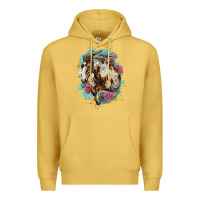 Antique Gold mustang horse with floral background Premium Hoodie - LillyAllenDesigns