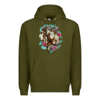 Army Green mustang horse with floral background Premium Hoodie - LillyAllenDesigns
