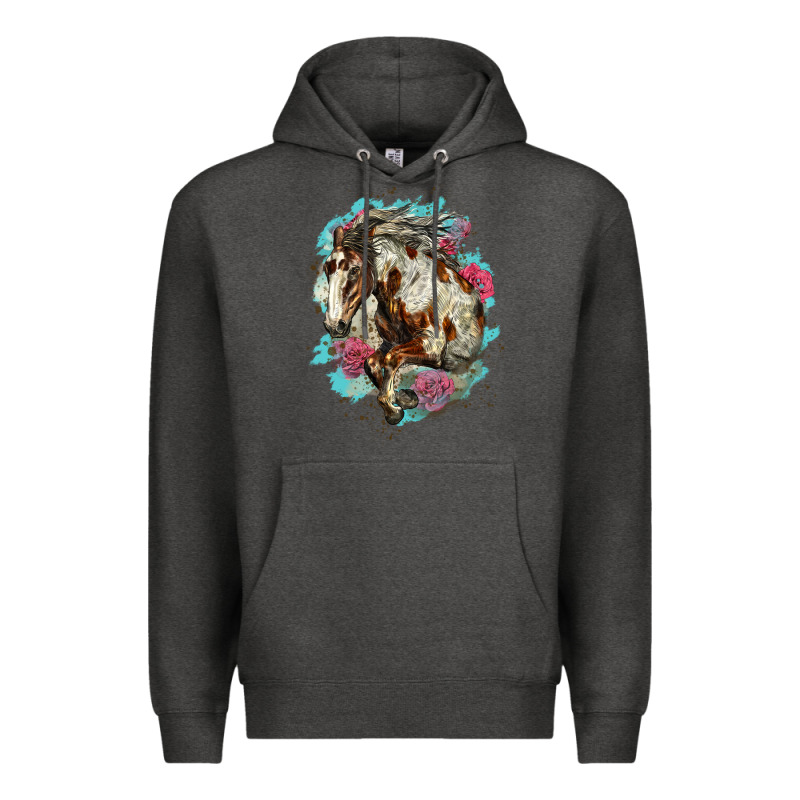 Mustang Horse With Floral Background Premium Hoodie by LillyAllenDesigns | Teevron