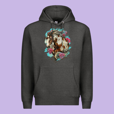 Mustang Horse With Floral Background Premium Hoodie Designed By Lillyallendesigns