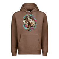 Chestnut mustang horse with floral background Premium Hoodie - LillyAllenDesigns