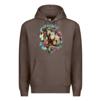 Coffee mustang horse with floral background Premium Hoodie - LillyAllenDesigns