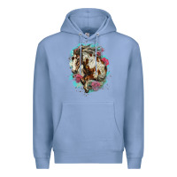Colony Blue mustang horse with floral background Premium Hoodie - LillyAllenDesigns
