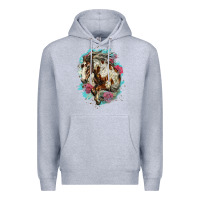 Heather Grey mustang horse with floral background Premium Hoodie - LillyAllenDesigns