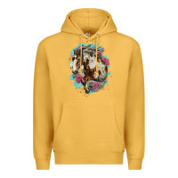 Mustard mustang horse with floral background Premium Hoodie - LillyAllenDesigns