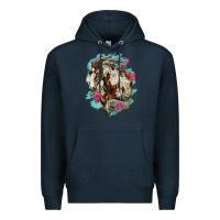 Navy mustang horse with floral background Premium Hoodie - LillyAllenDesigns