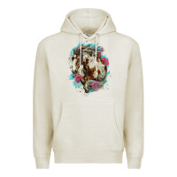 Oatmeal Heather mustang horse with floral background Premium Hoodie - LillyAllenDesigns