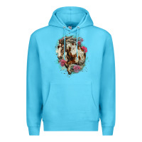 Ocean Blue mustang horse with floral background Premium Hoodie - LillyAllenDesigns