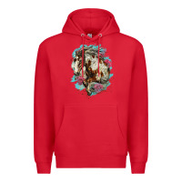 Red mustang horse with floral background Premium Hoodie - LillyAllenDesigns