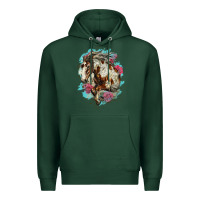 Sports Green mustang horse with floral background Premium Hoodie - LillyAllenDesigns