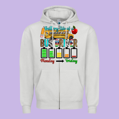 Battery Life Of A Bus Driver Zipper Hoodie Designed By Texasbilliewilder