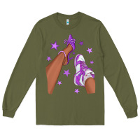 Army Green Purple Afro Girl Sneakers and Heels Long Sleeve Tee - texasbilliewilder
