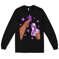 Black Purple Afro Girl Sneakers and Heels Long Sleeve Tee - texasbilliewilder