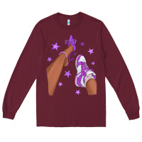 Burgundy Purple Afro Girl Sneakers and Heels Long Sleeve Tee - texasbilliewilder