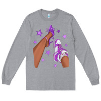 Heather Grey Purple Afro Girl Sneakers and Heels Long Sleeve Tee - texasbilliewilder