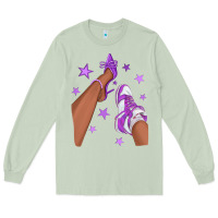 Matcha Purple Afro Girl Sneakers and Heels Long Sleeve Tee - texasbilliewilder